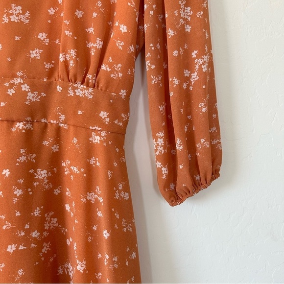 Ever After Orange Floral Long Sleeve Tiered Mini Dress Size Large - Picture 5 of 13